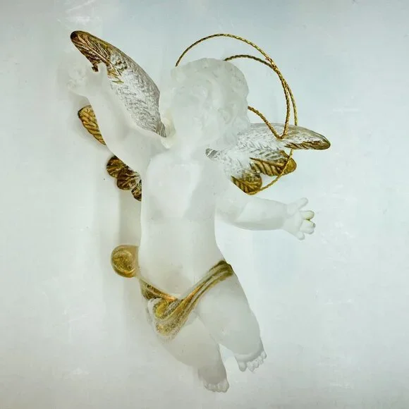 Vintage Christmas Tree Ornament Flying Angel Cherub Hand Painted Gold Wings 2.5" - Picture 11 of 11